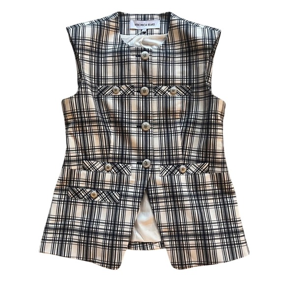 Veronica Beard NWT Tamara Vest Ivory Navy Tweed Sleeveless Lady Jacket-Size 10 - Picture 5 of 13
